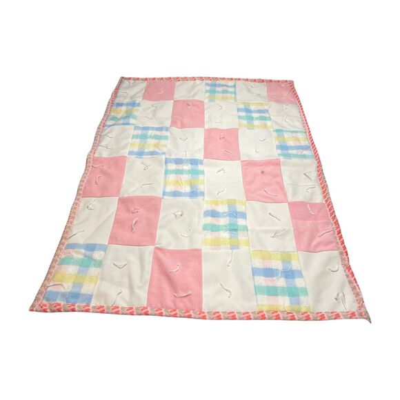 Handmade Patchwork Baby Blanket 44" x 31" Soft Cozy Rectangle for Nursery Decor - Picture 2 of 6